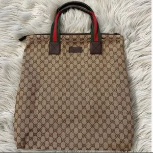 GUCCI Web Strap GG Monogram Zip Top Sherry Line Shopper Tote